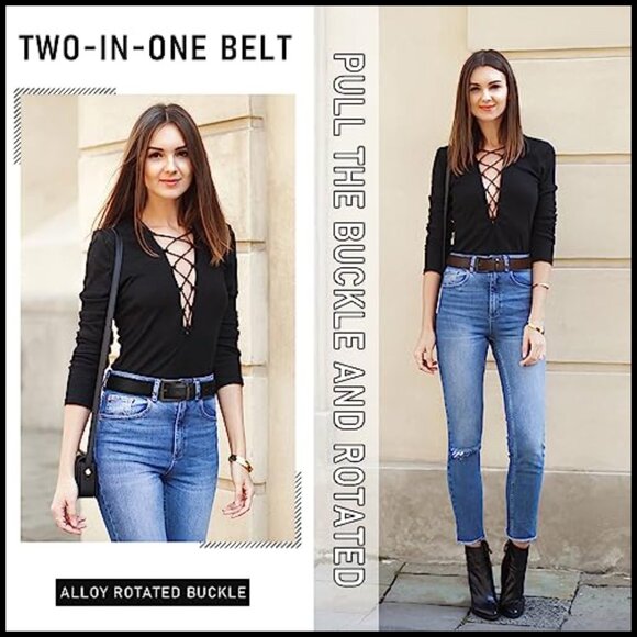 Reversible PU Leather Belt with Rotated Buckle for Women main image 4